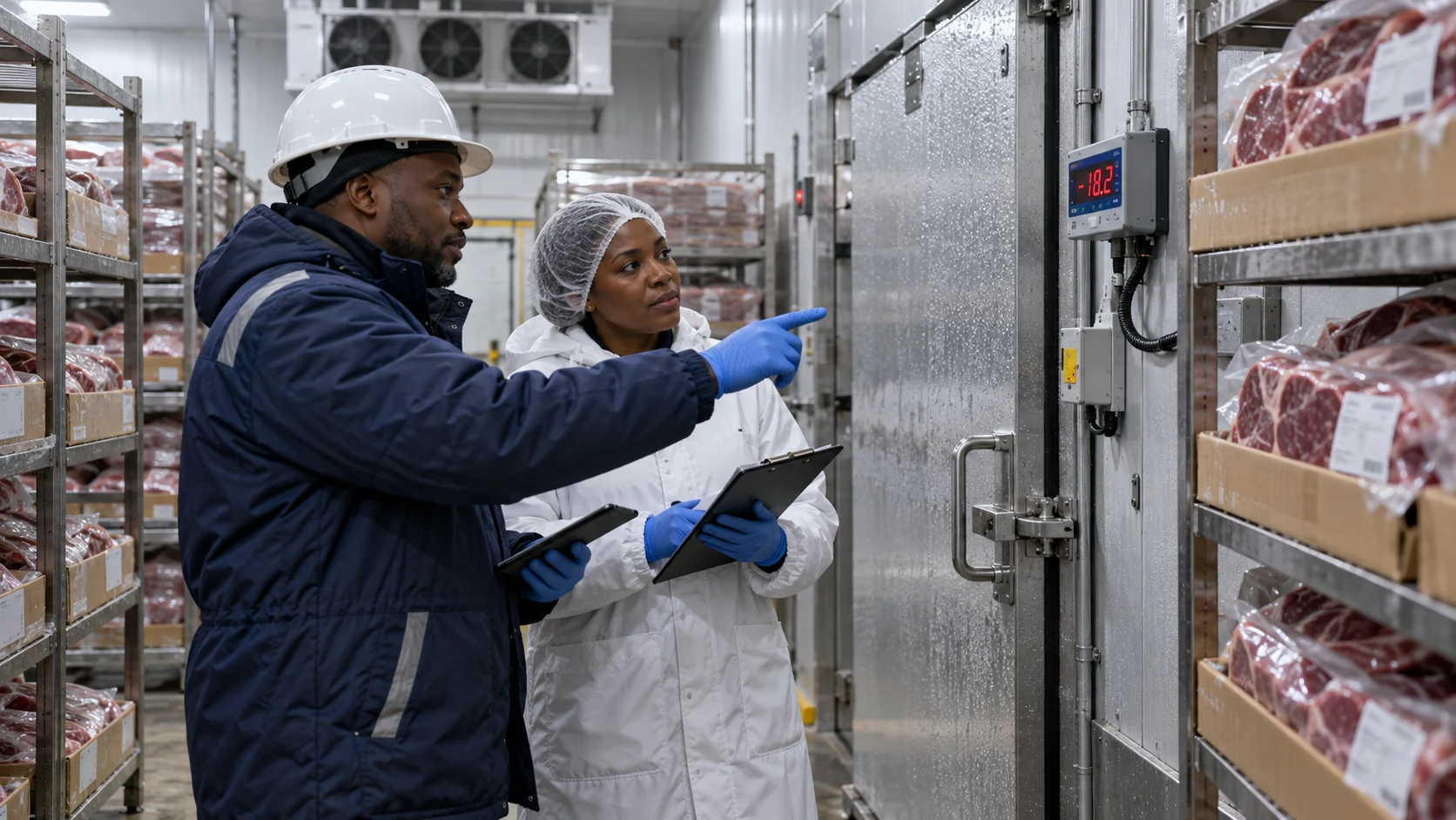 Concept image of engineers checking a cold-chain facility